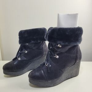 Bamboo Crepe 07 Black Wedge Booties Size Women's 8.5 NEW with Box